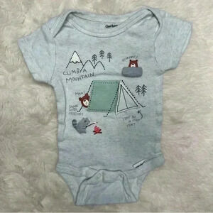 Gerber Onesie Diaper Shirt  Grey Camping Animals Tent Size Newborn